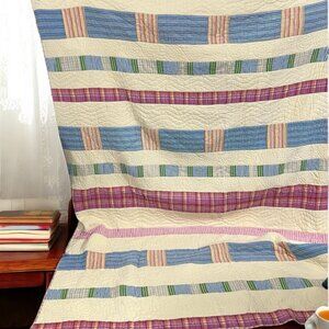 Ethan Allen Country Farmhouse Madras Plain Patchwork Quilt Queen